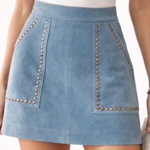 Ramy Brook Suede Studded 
Mini Skirt Blue Leather Size 2 NWT
